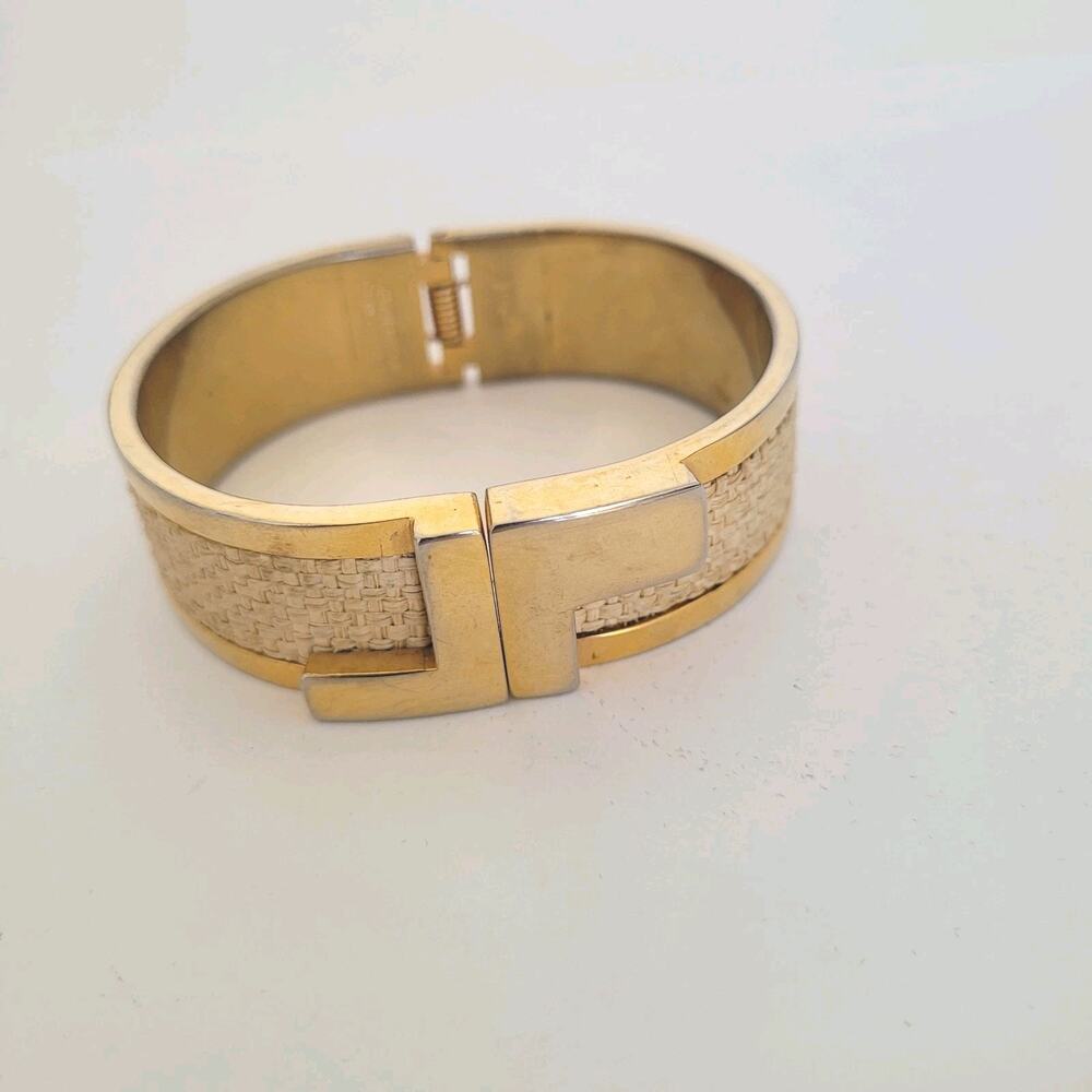 Vintage 80s Signed Jean Patou‎ Paris Bracelet Gold hinged gold-metal bangle